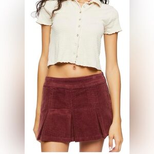 NWT Forever 21 Women's Pleated Corduroy Mini Skirt